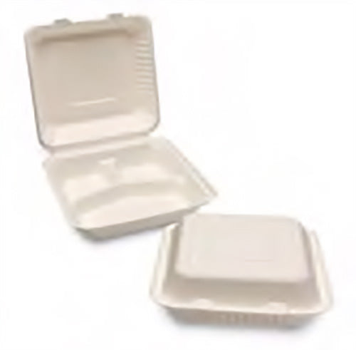 Bagasse White Meal Box 3 Comp (9"x9")